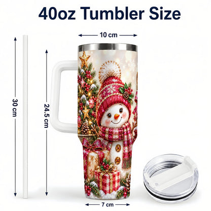 #pl[40oz|White] Christmas Snowman 40oz Tumbler with Handle, Festive Tree Artwork