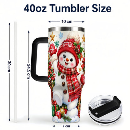 #pl[40oz|Black] Christmas Snowman 40oz Tumbler with Handle, Holiday Winter Art