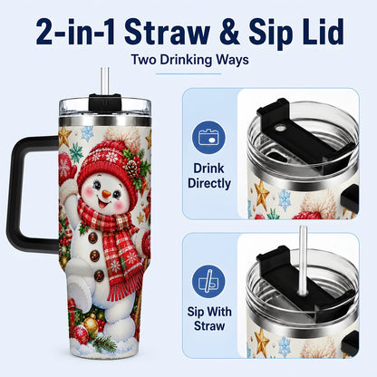 #pl[40oz|Black] Christmas Snowman 40oz Tumbler with Handle, Holiday Winter Art