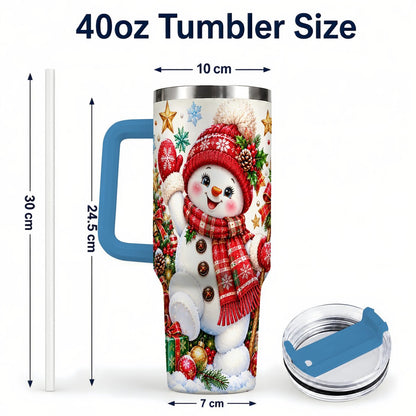 #pl[40oz|Blue] Christmas Snowman 40oz Tumbler with Handle, Holiday Winter Art