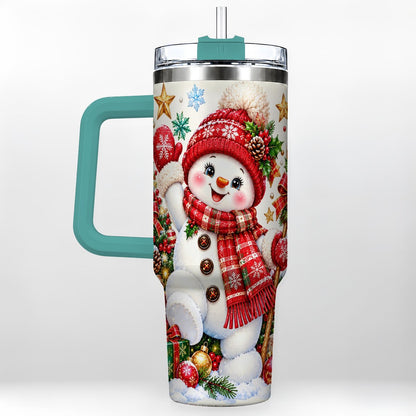 #pl[40oz|Green] Christmas Snowman 40oz Tumbler with Handle, Holiday Winter Art