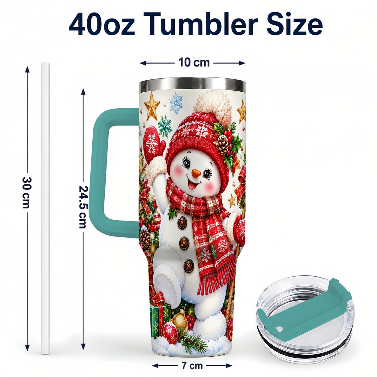 #pl[40oz|Green] Christmas Snowman 40oz Tumbler with Handle, Holiday Winter Art