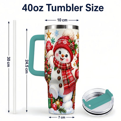 #pl[40oz|Green] Christmas Snowman 40oz Tumbler with Handle, Holiday Winter Art
