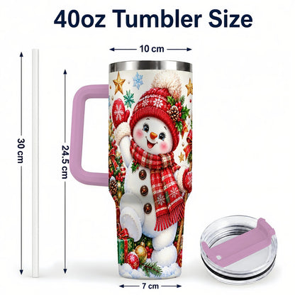 #pl[40oz|Pink] Christmas Snowman 40oz Tumbler with Handle, Holiday Winter Art
