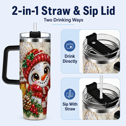 #pl[40oz|Black] Crystal Snowman 40oz Tumbler with Handle, Festive Lantern Art