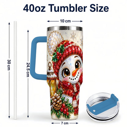 #pl[40oz|Blue] Crystal Snowman 40oz Tumbler with Handle, Festive Lantern Art