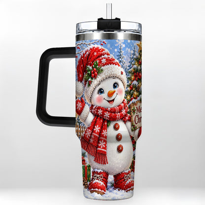 #pl[40oz|Black] Christmas Village Snowman 40oz Tumbler with Handle, Winter Scene