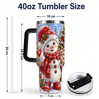 #pl[40oz|Black] Christmas Village Snowman 40oz Tumbler with Handle, Winter Scene