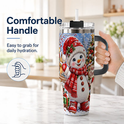#pl[40oz|Black] Christmas Village Snowman 40oz Tumbler with Handle, Winter Scene