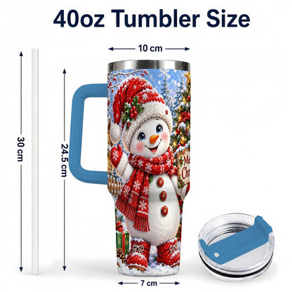 #pl[40oz|Blue] Christmas Village Snowman 40oz Tumbler with Handle, Winter Scene