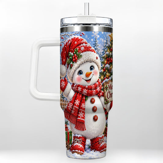 Christmas Village Snowman 40oz Tumbler with Handle, Winter Scene