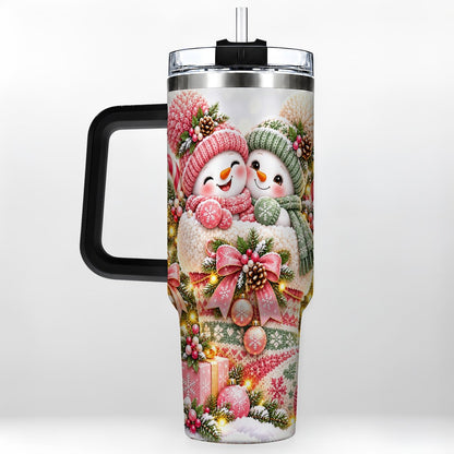 #pl[40oz|Black] Snowman Duo 40oz Tumbler with Handle, Festive Winter Friends