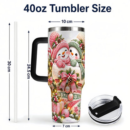 #pl[40oz|Black] Snowman Duo 40oz Tumbler with Handle, Festive Winter Friends