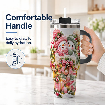 #pl[40oz|Black] Snowman Duo 40oz Tumbler with Handle, Festive Winter Friends