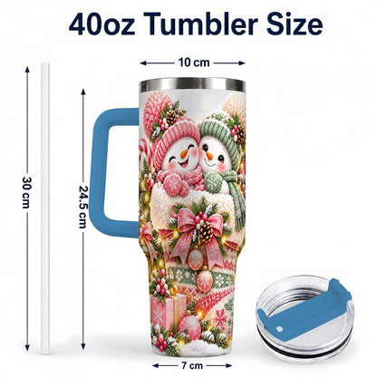 #pl[40oz|Blue] Snowman Duo 40oz Tumbler with Handle, Festive Winter Friends
