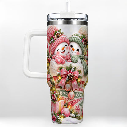 Snowman Duo 40oz Tumbler with Handle, Festive Winter Friends