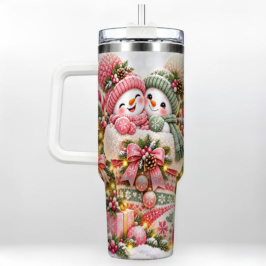 Snowman Duo 40oz Tumbler with Handle, Festive Winter Friends