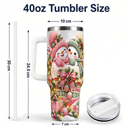 #pl[40oz|White] Snowman Duo 40oz Tumbler with Handle, Festive Winter Friends