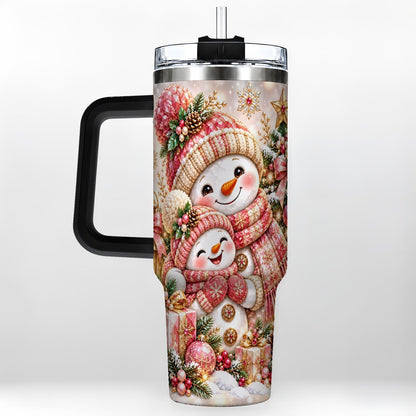 #pl[40oz|Black] Snowman Family 40oz Tumbler with Handle, Christmas Tree Art