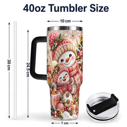 #pl[40oz|Black] Snowman Family 40oz Tumbler with Handle, Christmas Tree Art