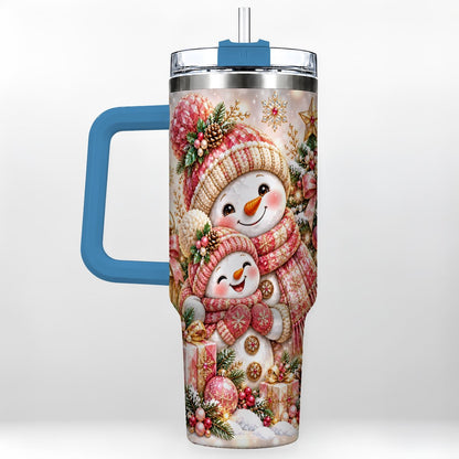 #pl[40oz|Blue] Snowman Family 40oz Tumbler with Handle, Christmas Tree Art
