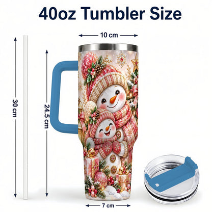 #pl[40oz|Blue] Snowman Family 40oz Tumbler with Handle, Christmas Tree Art