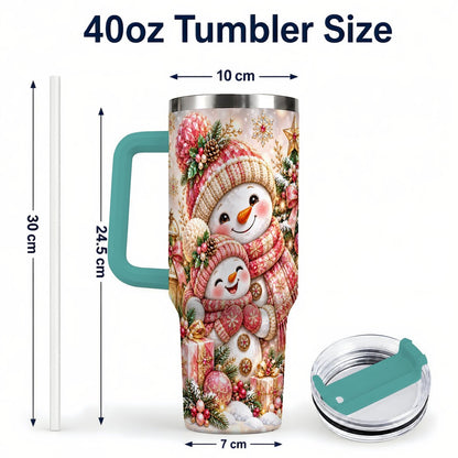 #pl[40oz|Green] Snowman Family 40oz Tumbler with Handle, Christmas Tree Art