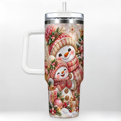 Snowman Family 40oz Tumbler with Handle, Christmas Tree Art