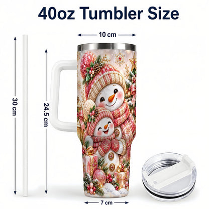 #pl[40oz|White] Snowman Family 40oz Tumbler with Handle, Christmas Tree Art