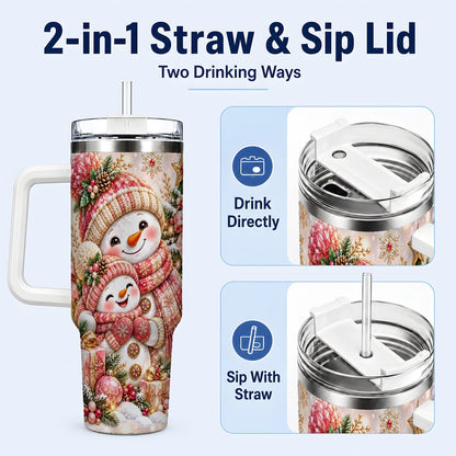 #pl[40oz|White] Snowman Family 40oz Tumbler with Handle, Christmas Tree Art
