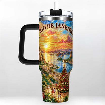 #pl[40oz|Black] Rio Christmas 40oz Tumbler with Handle, Tropical Holiday Art
