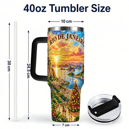 #pl[40oz|Black] Rio Christmas 40oz Tumbler with Handle, Tropical Holiday Art
