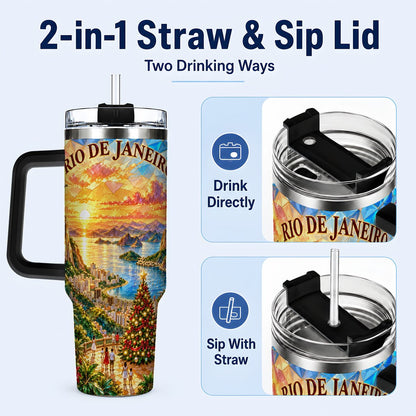 #pl[40oz|Black] Rio Christmas 40oz Tumbler with Handle, Tropical Holiday Art