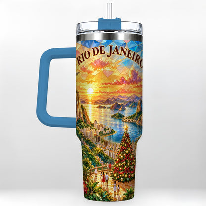 #pl[40oz|Blue] Rio Christmas 40oz Tumbler with Handle, Tropical Holiday Art