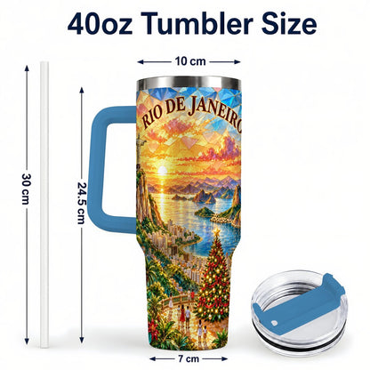 #pl[40oz|Blue] Rio Christmas 40oz Tumbler with Handle, Tropical Holiday Art
