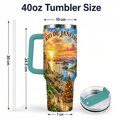 #pl[40oz|Green] Rio Christmas 40oz Tumbler with Handle, Tropical Holiday Art