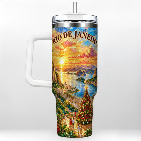 Rio Christmas 40oz Tumbler with Handle, Tropical Holiday Art
