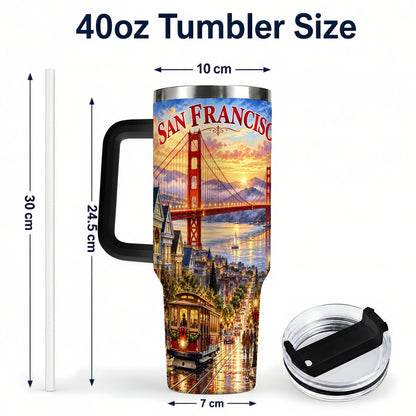 #pl[40oz|Black] San Francisco Christmas 40oz Tumbler with Handle, Coastal Skyline Art