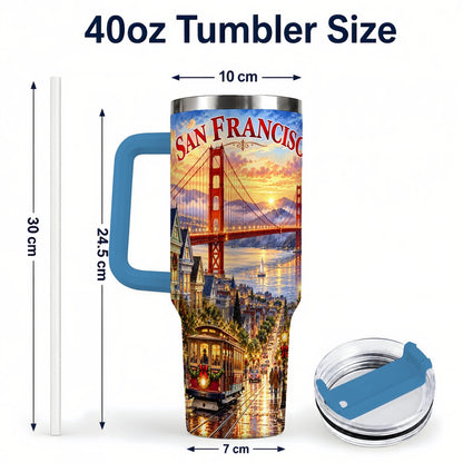 #pl[40oz|Blue] San Francisco Christmas 40oz Tumbler with Handle, Coastal Skyline Art