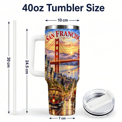 #pl[40oz|White] San Francisco Christmas 40oz Tumbler with Handle, Coastal Skyline Art