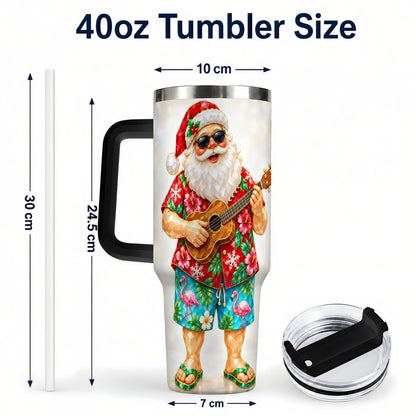 #pl[40oz|Black] Tropical Santa 40oz Tumbler with Handle, Ukulele Holiday Art