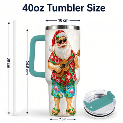 #pl[40oz|Green] Tropical Santa 40oz Tumbler with Handle, Ukulele Holiday Art