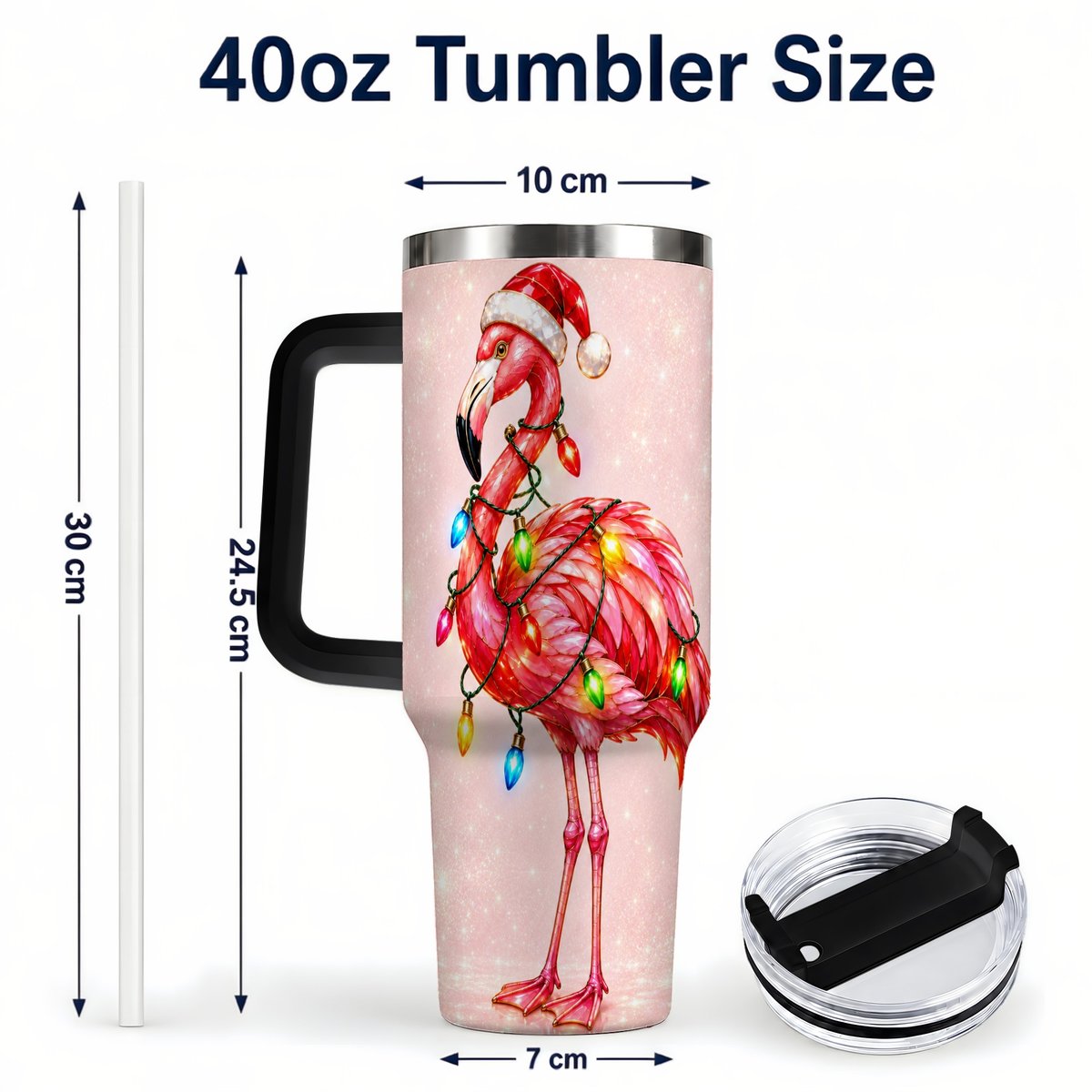#pl[40oz|Black] Christmas Flamingo 40oz Tumbler with Handle, Festive Bird Art