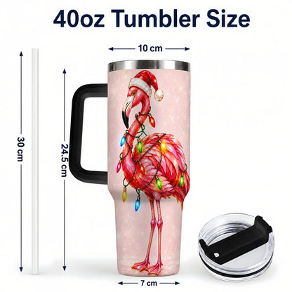 #pl[40oz|Black] Christmas Flamingo 40oz Tumbler with Handle, Festive Bird Art