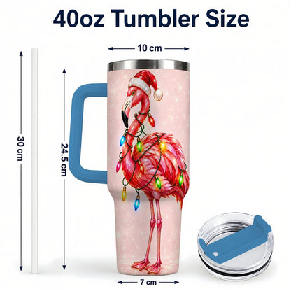 #pl[40oz|Blue] Christmas Flamingo 40oz Tumbler with Handle, Festive Bird Art