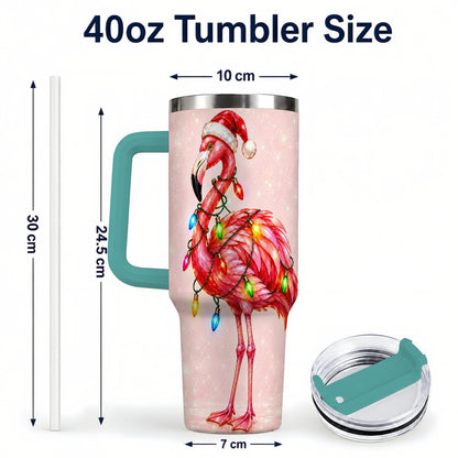 #pl[40oz|Green] Christmas Flamingo 40oz Tumbler with Handle, Festive Bird Art