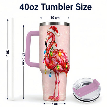 #pl[40oz|Pink] Christmas Flamingo 40oz Tumbler with Handle, Festive Bird Art
