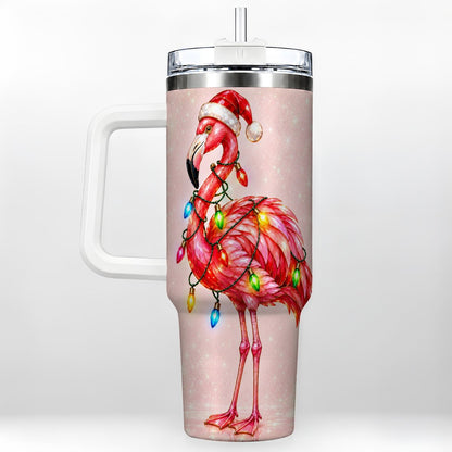 Christmas Flamingo 40oz Tumbler with Handle, Festive Bird Art