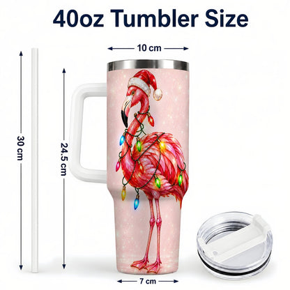 #pl[40oz|White] Christmas Flamingo 40oz Tumbler with Handle, Festive Bird Art