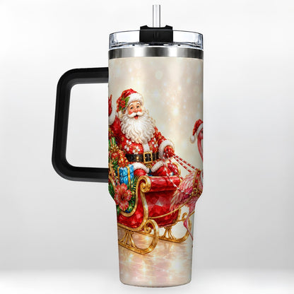 #pl[40oz|Black] Santa Flamingo 40oz Tumbler with Handle, Tropical Christmas